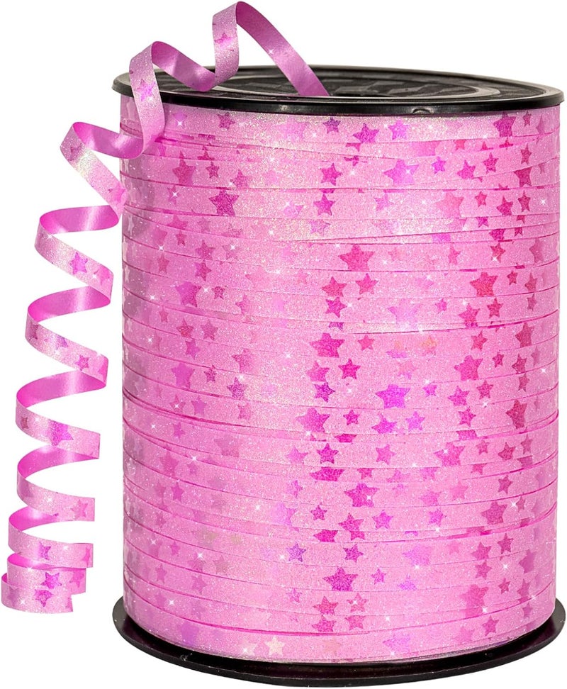 HimBen 500 Yards Curling Ribbon for Gift Wrapping, 3/16" Balloon String for Christmas Valentine Birthday Wedding Party Festival Decoration, Crafts, Flower Bouquet(Glitter Star Pink) - Image 1